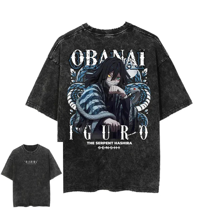 Camiseta Oversized Demon Slayer Iguro Obanai Estilo Vintage Streetwear Unissex