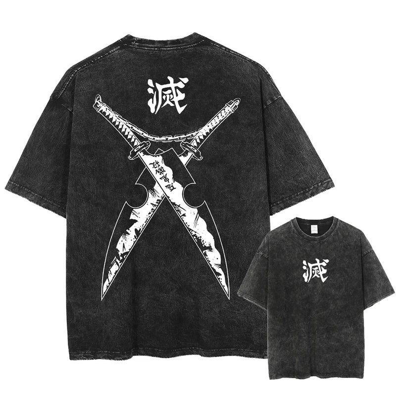 Camiseta Masculina Oversized Demon Slayer Rengoku Kyoujurou Estilo Harajuku Vintage