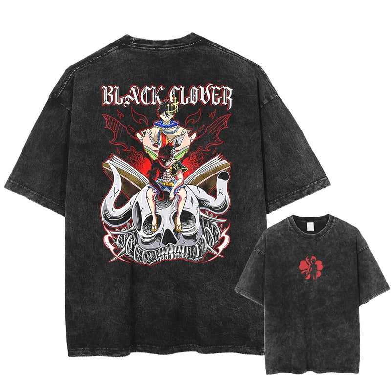 amiseta Oversized Black Clover Asta Estilo Streetwear Vintage Unissex