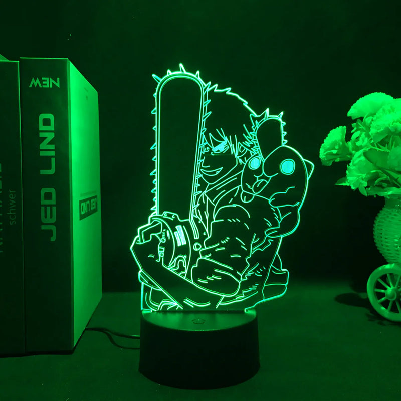 Luminária 3D LED Chainsaw Man – Denji, Power e Makima