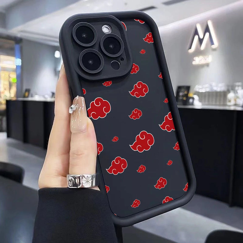 Case Akatsuki – Nuvem Vermelha Soft Shield para iPhone | Estilo Naruto & Proteção Antichoque