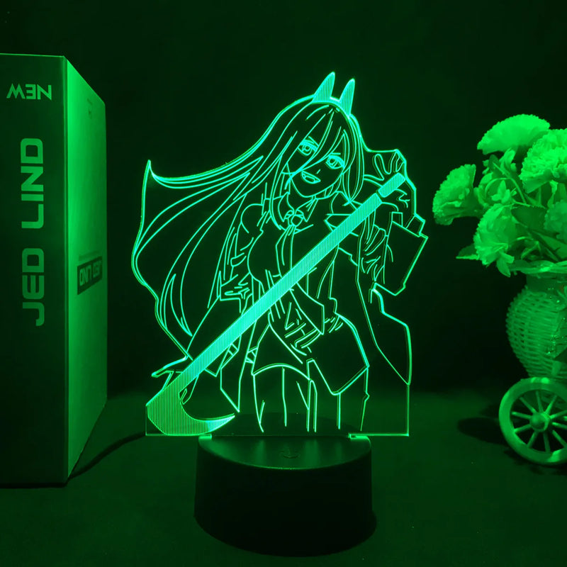 Luminária 3D LED Chainsaw Man – Denji, Power e Makima