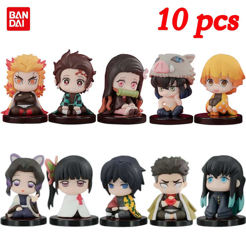 Demon Slayer Figure Set – 10pcs Q Version Sitting Figures, PVC Colecionável