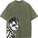 Camiseta Oversized Demon Slayer Akaza Estilo Vintage Manga Unissex