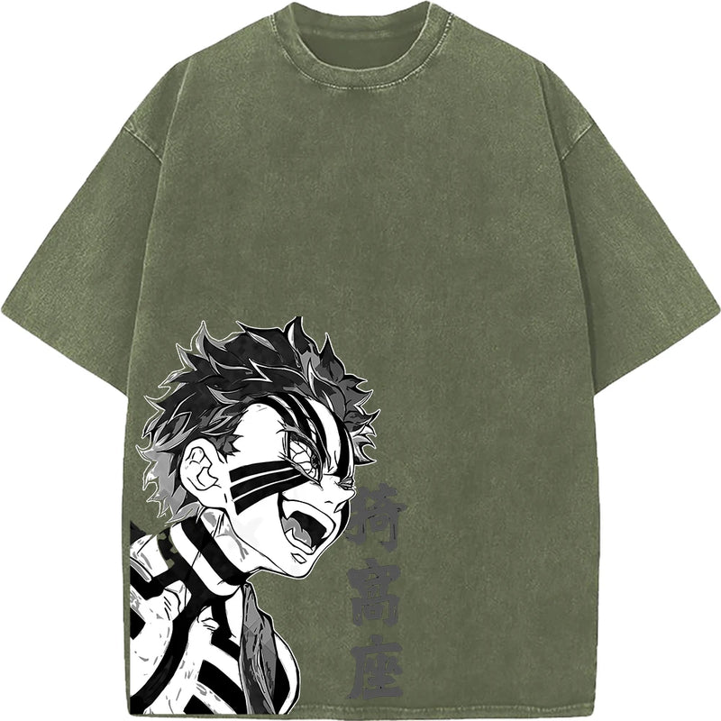 Camiseta Oversized Demon Slayer Akaza Estilo Vintage Manga Unissex