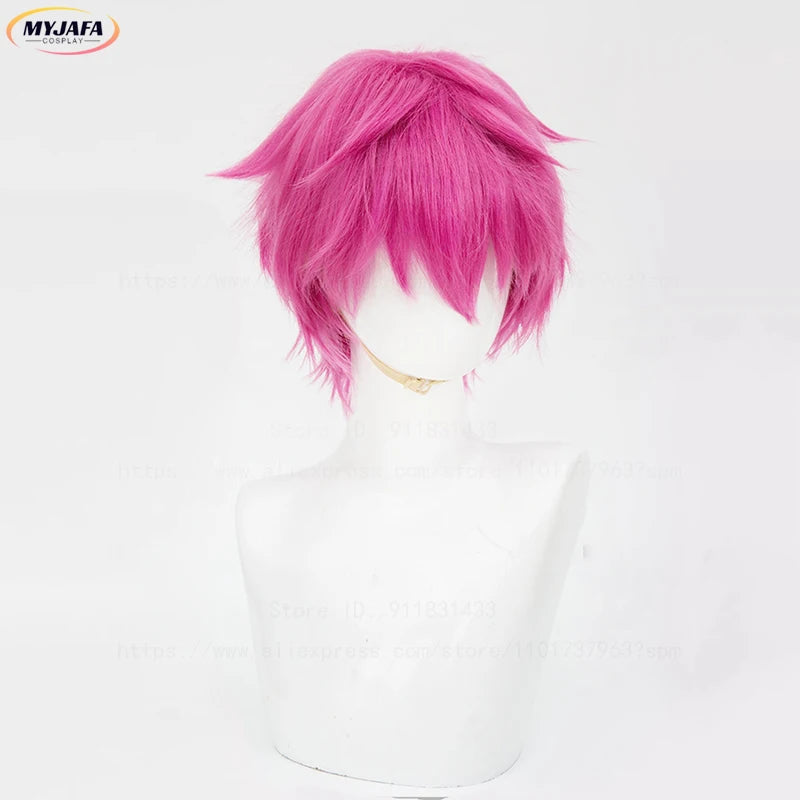 Cosplay Saiki Kusuo – Peruca Rosa + Acessórios | Alta Qualidade