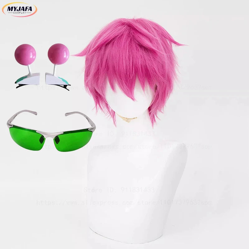Cosplay Saiki Kusuo – Peruca Rosa + Acessórios | Alta Qualidade