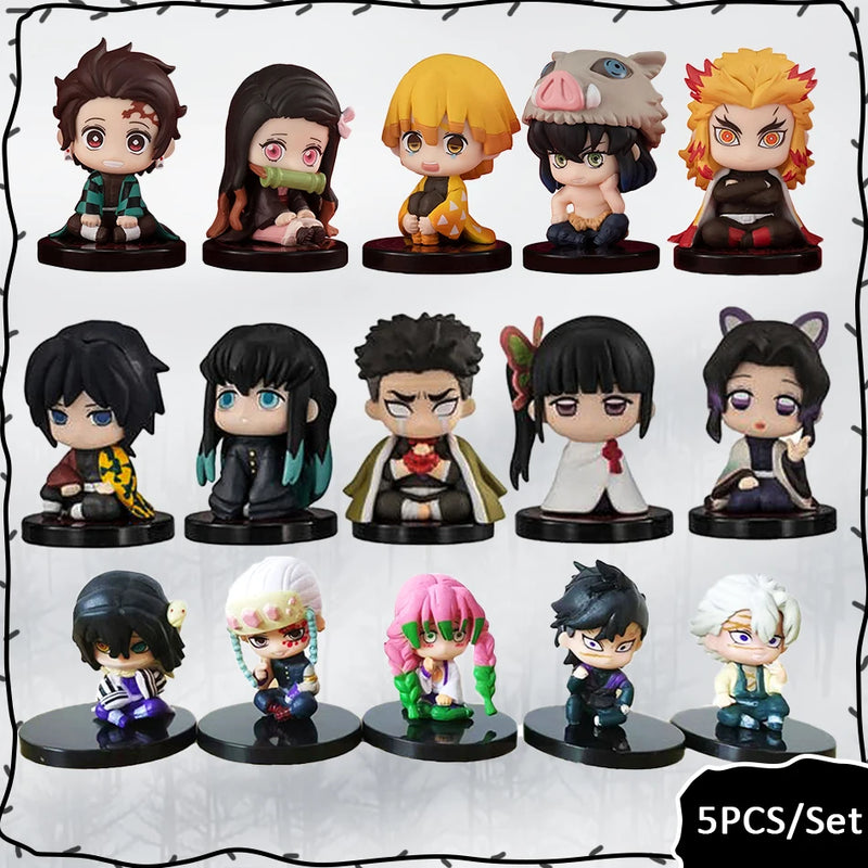 Demon Slayer Q Version 5pcs – Tanjiro, Inosuke, Zenitsu, Mini Figures Colecionáveis