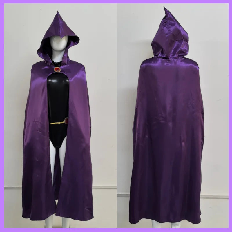 Raven Cosplay – Teen Titans Uniform Feminino com Capa Roxa e Cinto Decorado