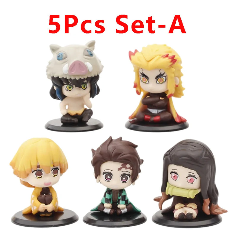 Demon Slayer Figure Set – 15pcs Q Version Sitting Figures, PVC Colecionável