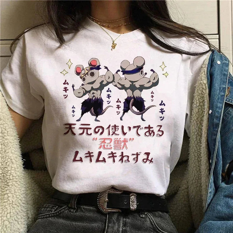 Camiseta Feminina Demon Slayer Nezuko & Tanjirou Estilo Manga Anime