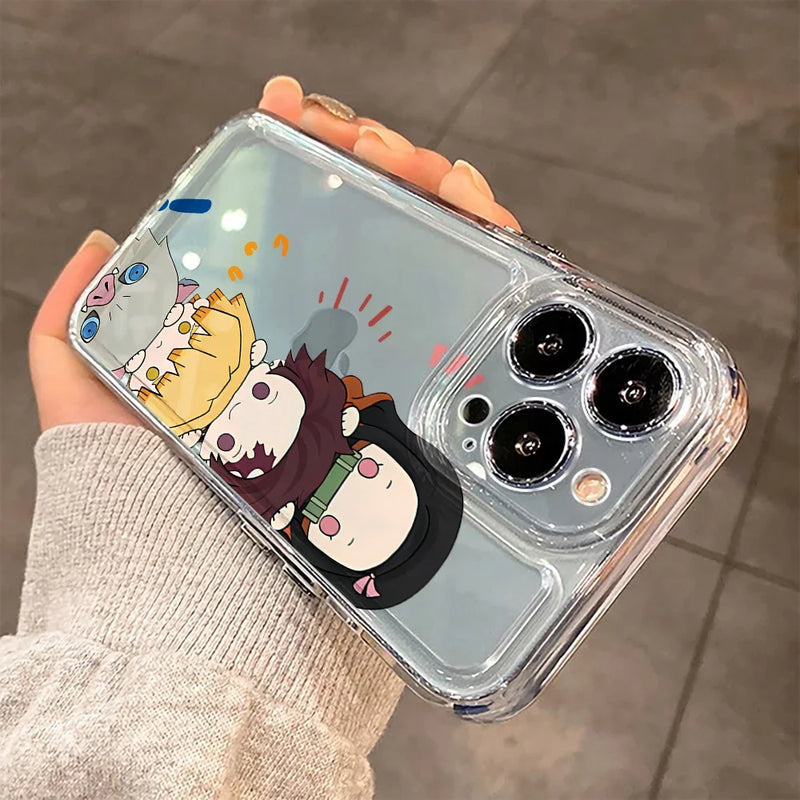 Case Demon Slayer Cute Edition – Transparente Premium para iPhone | TPU Flexível & Proteção