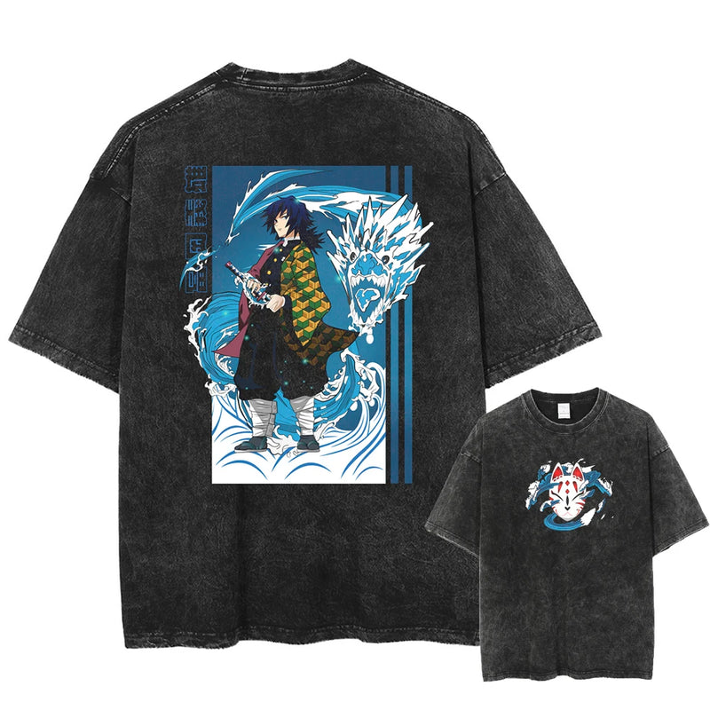 Camiseta Masculina Oversized Demon Slayer Rengoku Kyoujurou Estilo Harajuku Vintage