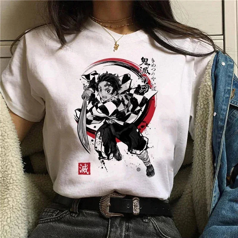 Camiseta Feminina Demon Slayer Nezuko & Tanjirou Estilo Manga Anime